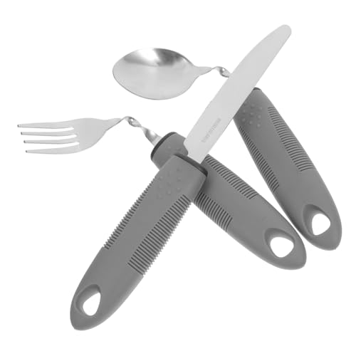 LABRIMP 1 セット者用 応食 で り い 滑り め設計 食事 用フォークスプーン グレ