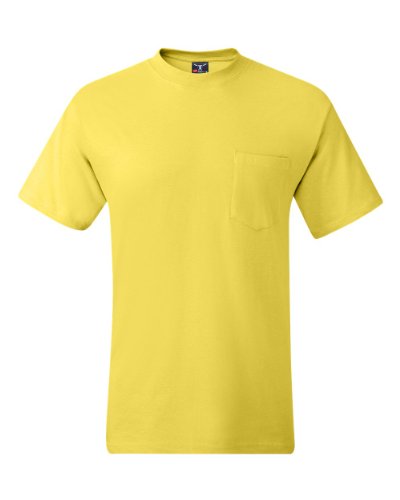 Hanes Preshrunk 100% Cotton 6.1oz. Beefy-T - T-Shirt with Pocket, XL-Yellow