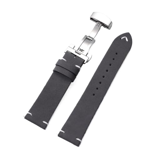 YINGO �X�e�b�`���U�[�E�H�b�`�X�g���b�v 18mm 20mm 22mm ���X�g�o���h �o�^�t���C�o�b�N�� PU�E�H�b�`�o���h �N�C�b�N�����[�X(Grey-SV,22mm)