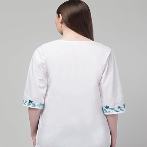 Image of Ukal Hand Embroidered Summer Fashion Chikankari Cotton Short Top Tunic Kurti for Women & Girl's