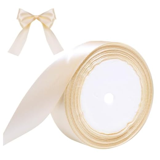 Hiswan Ivory Ribbon for Gift Wrapping, 1 inch Polyester Satin Hair Ribbons for Flower Bouquet, Weeding Decoration, Baby Shower, Crafts Bows Fabric Christmas Ribbon 25 Yards