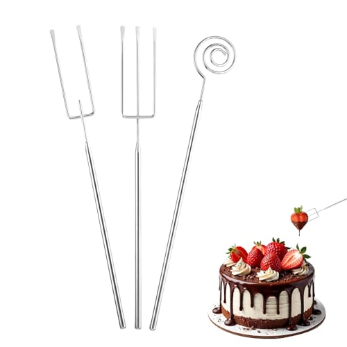 3 Stück Schokolade Pralinengabels, DIY Pralinen Besteck Pralinengabel mit Gitter Spiralgabel 2-Gabel 3-Gabel Pralinengabel Set für DIY Schokoladen Bonbons Pralinen Trüffel Spülmaschinenfest(Silbrig)
