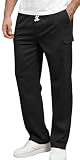 Zetieny Leinenhose Herren Lang Leichte Sommerhose Loose Fit Freizeithose Einfarbig Leinen Hosen Elastischer Bund Strandhose Herrenhosen mit Taschen Elastischer Bund
