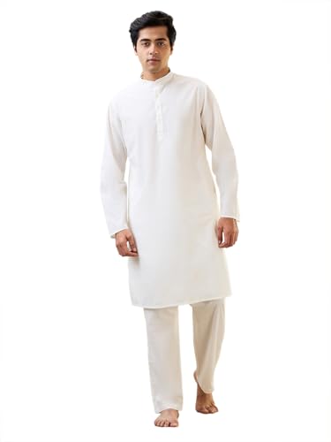 Image of SleepZ by Raymond Men Comfort Fit Solid Pattern Pure Cotton Mandrin Collar Kurta Set