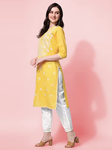 Image of MIRCHI FASHION Pure Cotton Lucknowi Chikankari Embroidered Kurta Set | Straight Fit Kurta Pant Outfit | Ethnic Office Wear & Daily Style 2 Piece Collection