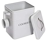 Metal Cookie Jar Cookie Containers Tin With Airtight Lid - Countertop Space-Saving, White Coated...