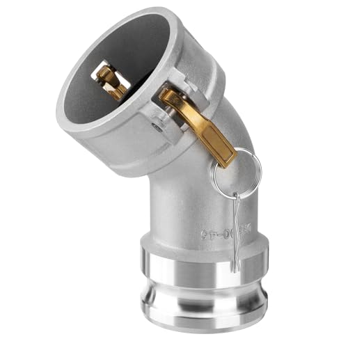 Venussar DA3030 Type DA Cam and Groove Hose Fitting, 45 Degree Elbow, 3" Female Camlock x 3" Male Camlock, 125PSI, Aluminum Material(CAM-30-DA45-AL)