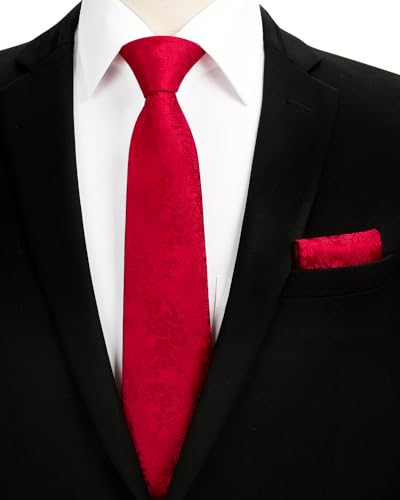 Image of HISDERN Men Floral Ties Woven Classic 3.4 inch Necktie Set Formal Tie Pocket Square for Wedding with Handkerchief Gift Box