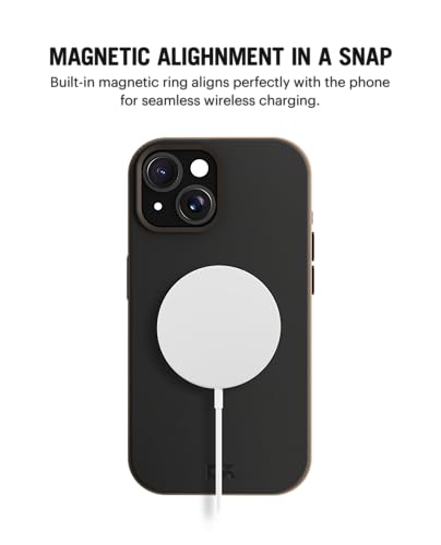Image of DailyObjects Leatherite Case for iPhone 15 Compatible with MagSafe Wireless Charging | Black-Beige Hybrid Magnetic Back Cover