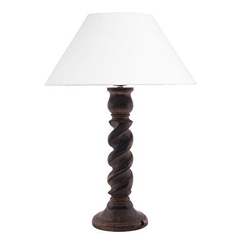Image of Homesake Classic Twister Wooden Table Lamp with Fabric Shade | Handcrafted Bedside Lamp with E27 Holder| Bulb Included |Warm Light Night Lamp for Bedroom, Living Room, Study & Home Decor, Beige