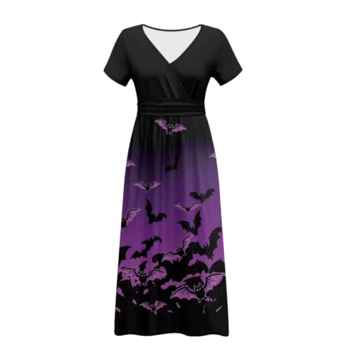 Image of Women's Fall Summer Short Sleeve Ankle Length V-Neck Party Dress with Pockets Size S-3XL