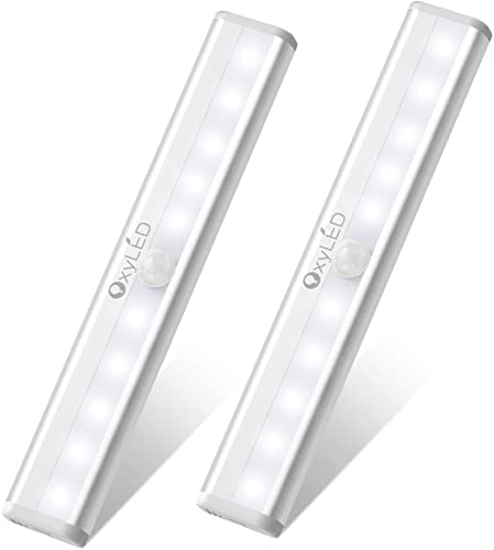 Image of Under Cabinet Lights - Motion Sensor Closet Lights, OxyLED Wireless Stick-on Anywhere Battery Operated 10 LED Motion Sensor Night Light, Safe Lights for Cabinet Wardrobe Stairs (2 Pack)