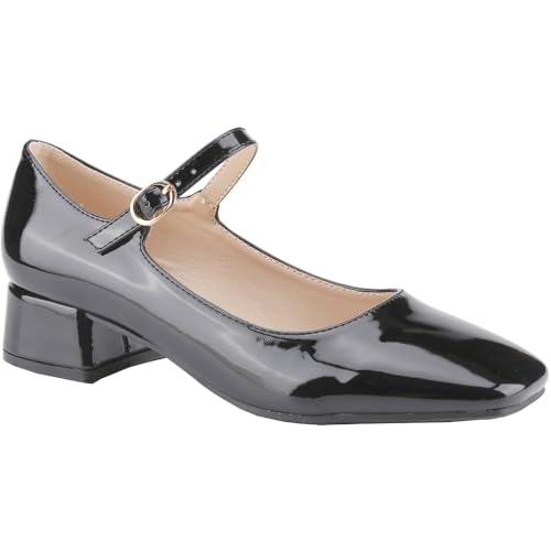 CLOVERLAY Women's Fashionable Mary Jane Chunky Heel Pump Ankle Strap Square Toe High Heel Pumps Mary Jane Spring Summer Vacation Spring Break Easter Shoes