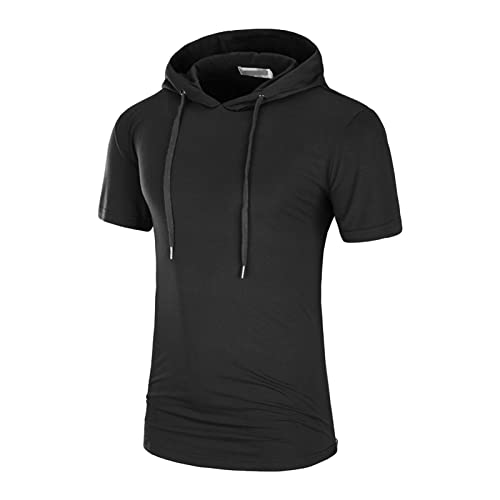 Maiyifu-GJ Men's Slim Fit Short Sleeve Hoodies Lightweight Gym Hooded T-Shirts Casual Camo Workout Hoodie Pullover Top (Black,X-Large)