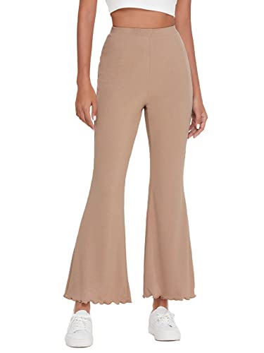 Verdusa Women's Elegant Ribbed Knit Elastic Waist Flare Leg Long Pants