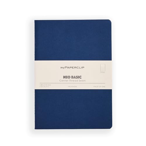 Image of myPAPERCLIP NeoBasic A5 Unruled Notebook | 192 Pages, 80 GSM, 250 GSM Soft Cover, A5 (5.83 x 8.27 in) | Blue