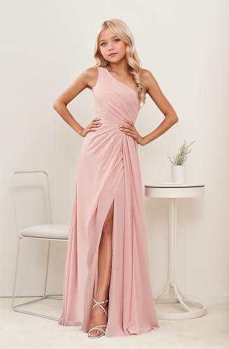 Champagne Junior Bridesmaid Dresses One Shoulder Chiffon Flower Girl Dress for Wedding Long Party Pageant Gowns Size 124
