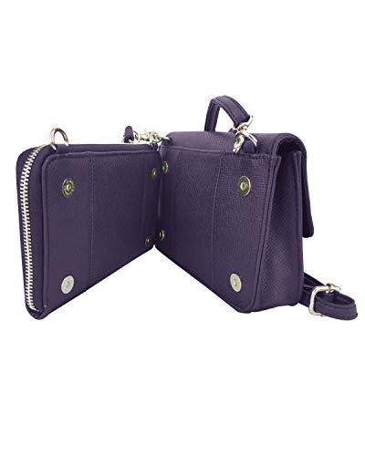 Roma Leathers Mini Leather Cross Body Purse - Premium Purple Embossed Cowhide Leather - Backside Detachable Wallet - Adjustable and Removable Shoulder Strap - Designed in USA2