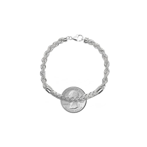 Savlano 925 Sterling Silver 4mm Rope Chain with Braided Bar Bracelet 7.5 Inches for Women Comes in Rose - Gold - Silver with a Gift Box2