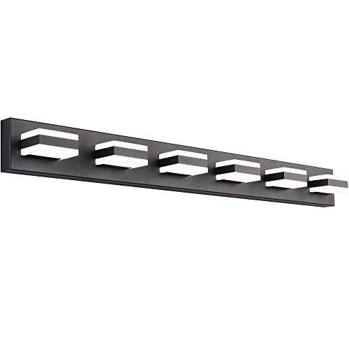 Image of SOLFART Bathroom Light Feature Modern LED Dimmable Matt Black Bathroom Vanity Light 6 Lights Acrylic Vanity Light Over Mirror ETL Listed