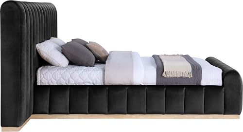Image of Meridian Furniture AmaraBlack-Q117 Collection Modern | Contemporary Queen Bed, Ultra Luxe Black 460 GSM Velvet, Natural Finish, Solid Wood Base and Inner Frame, 117 inch W x 99 inch D x 51 inch H, Black, Queen