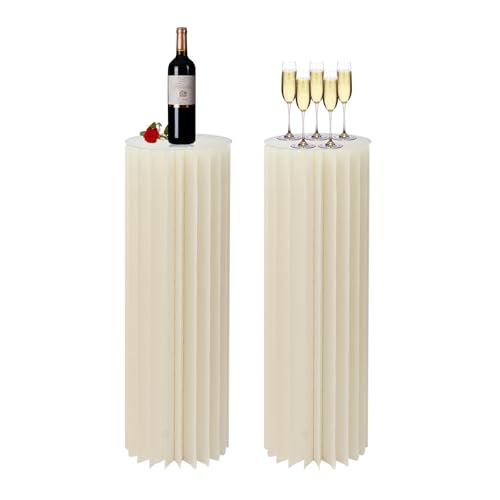 Columna de flores de cartón para bodas con placas de PVC, plegable, color blanco lechoso, columnas decorativas cilíndricas, soporte para flores para decoración de mesa, boda, compromiso, cumpleaños
