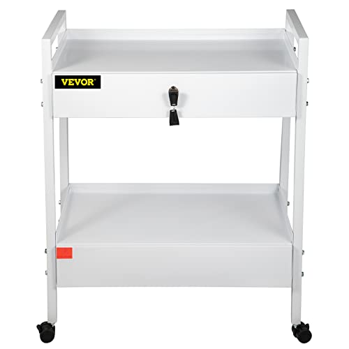 Vevor Lab Cart, 2 Tiers Stainless Steel Utility Cart Medical Cart 2 Drawers Rolling Lab Cart White Paint Serving Cart With 360° Casters For Laboratory Hospital Dental Office Salon Beauty #TOP7