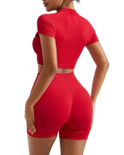 RXRXCOCO Hidden Scrunch Butt Workout Sets for Women 2 Piece Crop Tops Seamless Booty Shorts Matching Gym Yoga Outfits