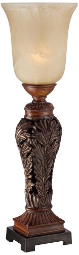 Regency Hill Traditional Accent Table Lamp 24" High Double Bronze Brown Carved Leaf Uplight Alabaster Glass Shade for Bedroom Living Room Nightstand Bedside Night Stand Office Kids Room