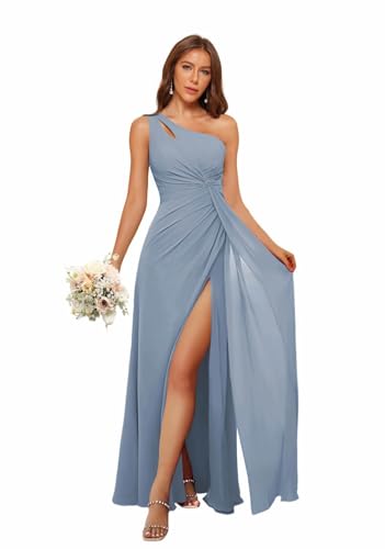 Loyeloy Women's One Shoulder Bridesmaid Dresses with Slit 2025 Chiffon Ruched Waist Formal Party Dress