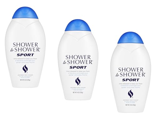 Shower to Shower Sport Body Powder for Men & Women, Talc Free, Sweat Absorbing, Prevents Chafing & Odor, Deodorizing All Over Body Powder for Long Lasting Freshness, 8 OZ (Pack of 3)