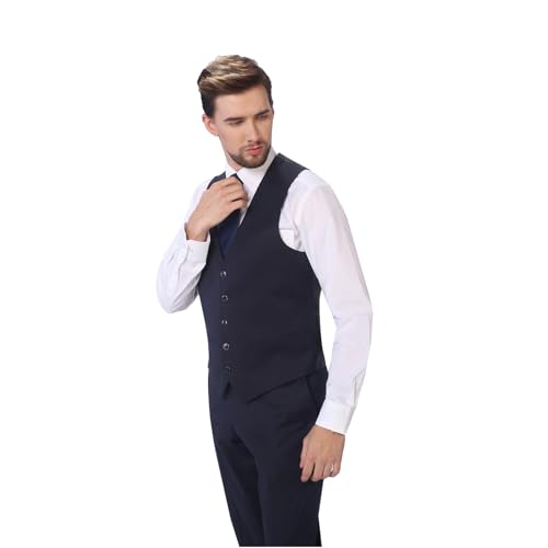 P&L Men's Suit 3 Piece Wool Blend Classic Fit Single Breasted 2 Buttons Blazer & Flat Front Pants & Vest3