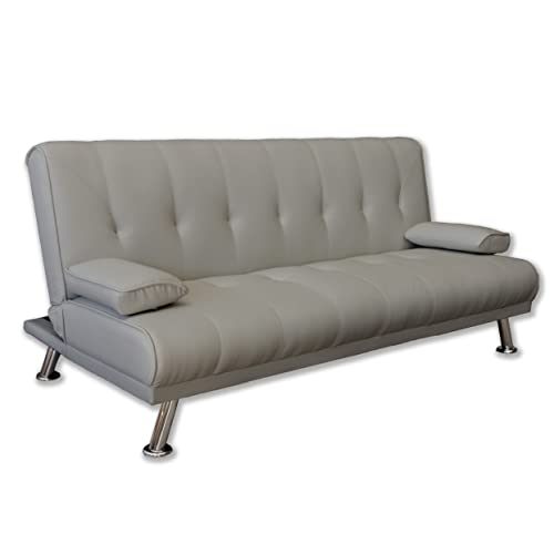 Genérico Sofá Cama Click Clack Lemi 3 Plazas Color Gris, Sofá Plegable con Dos Cojines Decorativos, Tapizado Polipiel, Medidas Sofá: 195x88x90cm, Medidas Cama: 120x195cm