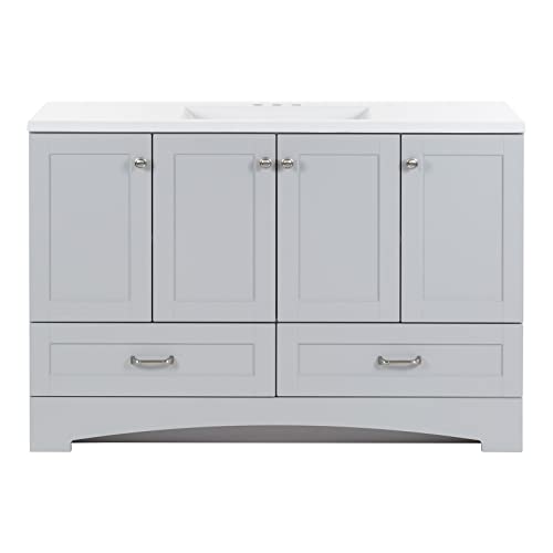 Spring Mill Cabinets Emlyn 48 Inch Bathroom Vanity with White Single-Sink Top, 3 Cabinets, 2 Shelves, 2 Drawers, 48.5' W x 18.75' D x 32.89' H, Pearl Gray