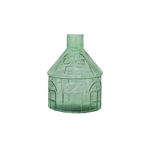 Creative Co-Op Glass House-Shaped Vase, Green