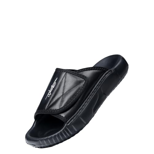 Men's Leather Sandals Summer Casual Slides with Soft EVA Sole for Indoor/Outdoor Comfort (Black/White/Green, Sizes 38-45)