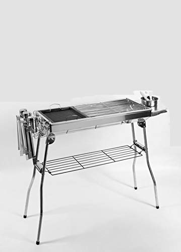 Edelstahl Grill Holzkohle Außengrill Holzkohleofen Feld Haushaltsgrill Holzkohlegrill,Silber