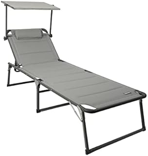 HOMECALL Aluminium Sun-Lounger with 2x1 Textilene Padding, Quick-Dry Foam, and Sun Shade, XXL (200 x 70 cm) - Light Grey