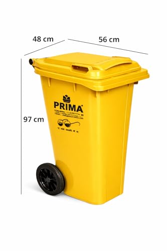 Image of Prima Plastic Manual-Lift Garbage Waste Dustbin with Wheels 120 Ltr Yellow