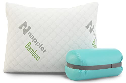 Nappler Camping Pillow - Travel Pillow -Backpacking, Airplane, Small Pillow - Car Pillow For Sleeping With Compressible- Shredded Memory Foam Breathable Bamboo And Machine Washable Cover (19X13) #TOP27