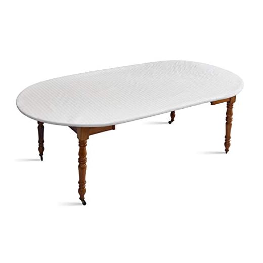 D'CLIC - Protège Table Blanc Elastiqué Tout Autour -pour Table Ovale, pour Une Table de Longueur 130 cm jusqu'à 145 cm Maximum et d'une Largeur de 105 à 120 m Maximum- Fabriqué en France