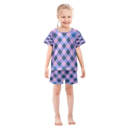 senya Short Sleeve Pajamas Sets Summer Cotton Sleepwear Purple and Blue Checkered3