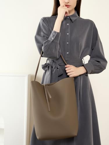 JIUFENG Women's Genuine Leather Underarm Tote Bag,Womens Shoulder Bucket Clutch Bag,Large Capacity Handbag for Work Shopping4