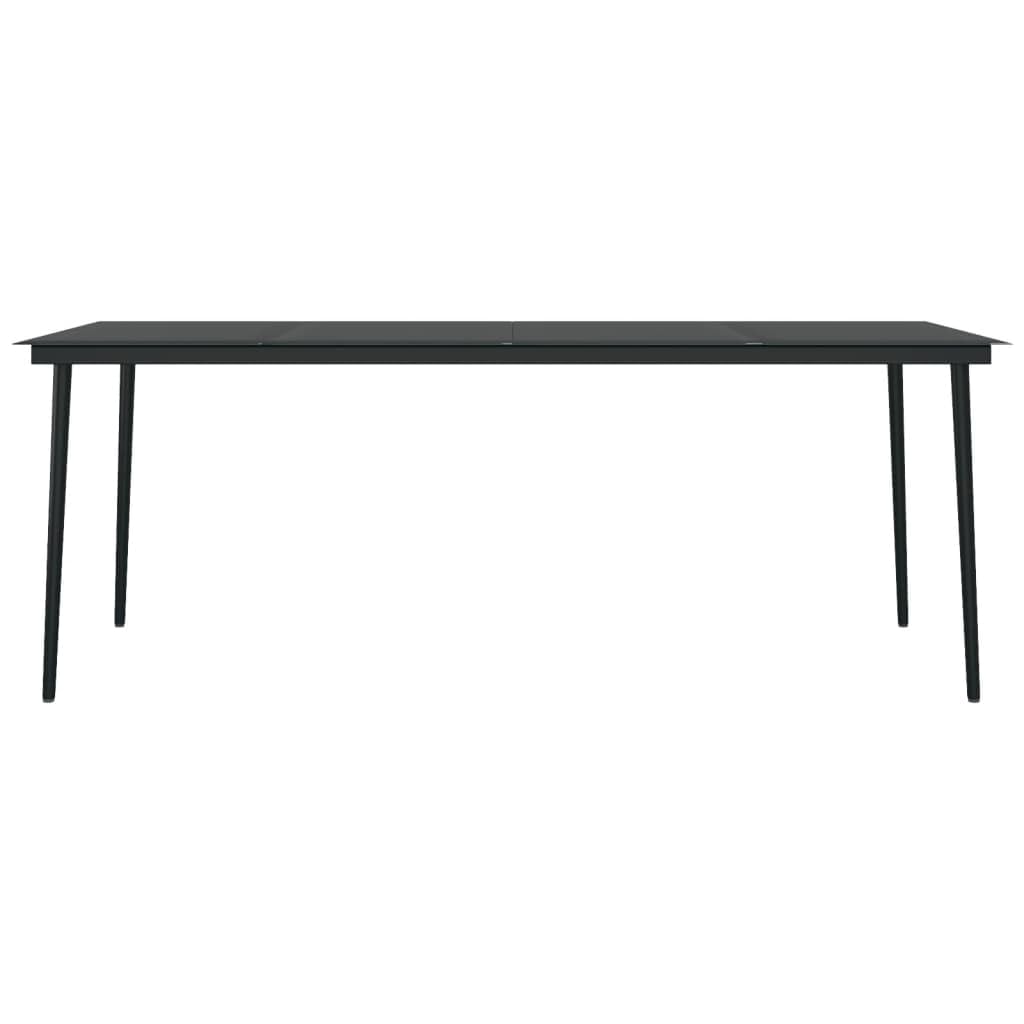 Mesa de comedor de jardín negra 200 x 100 x 74 cm de acero con recubrimiento en polvo y cristal para terraza, balcón, porche, camping, barbacoa y comida al aire libre