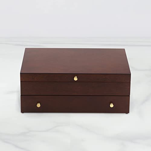 Lenox Storage, Mahogany Flatware Chest, 120 Piece Capacity, Silverware Storage Box, Organizer For Kitchen Utensils, Wood Veneer, Silverware Organizers, Home And Kitchen (Brown, 1 Piece)