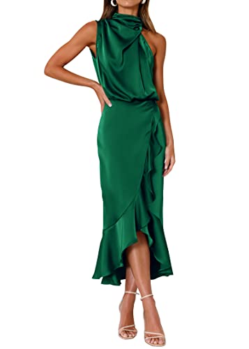 Image of KIRUNDO Women's Summer Satin Mock Neck Wedding Guest Dress