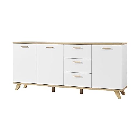 Germania 3217-221 Sideboard im skandinavischen Design GW-Oslo in Weiß/Absetzungen Sanremo-Eiche-Nachbildung Cover