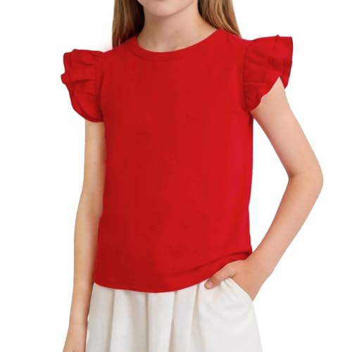 Image of Magic Park 1-14Y Toddler Ruffle T Shirt Girls Solid Color Blouse Kids Girl Short Long Sleeve Tops Casual Tee