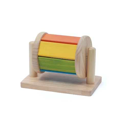 Image of Ariro Toys Wooden Spinning Drum for Babies 0-12 Months | Montessori Tummy Time Activity | Non-Toxic Wood & Paint | Visual Tracking & Motor Skill Development