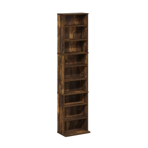 HomeStock Multimedia Storage Tower – Adjustable Shelves for DVDs, CDs & Games Amber Pine/9 Tier